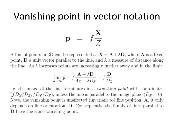 Vanishing point in vector notation Vanishing point in vector notation
