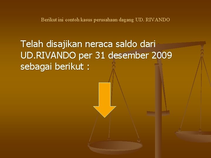 Berikut ini contoh kasus perusahaan dagang UD. RIVANDO Telah disajikan neraca saldo dari UD.