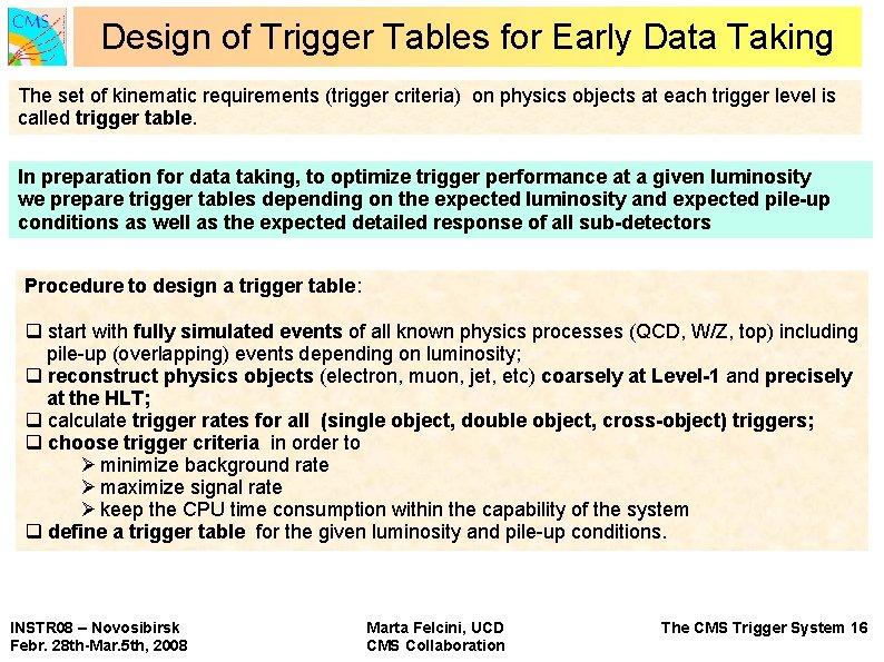 Design of Trigger Tables for Early Data Taking The set of kinematic requirements (trigger