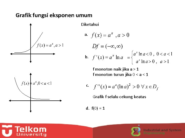 Grafik fungsi eksponen umum Diketahui a. b. f monoton naik jika a > 1