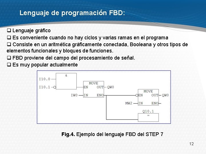 Lenguaje de programación FBD: q Lenguaje gráfico q Es conveniente cuando no hay ciclos