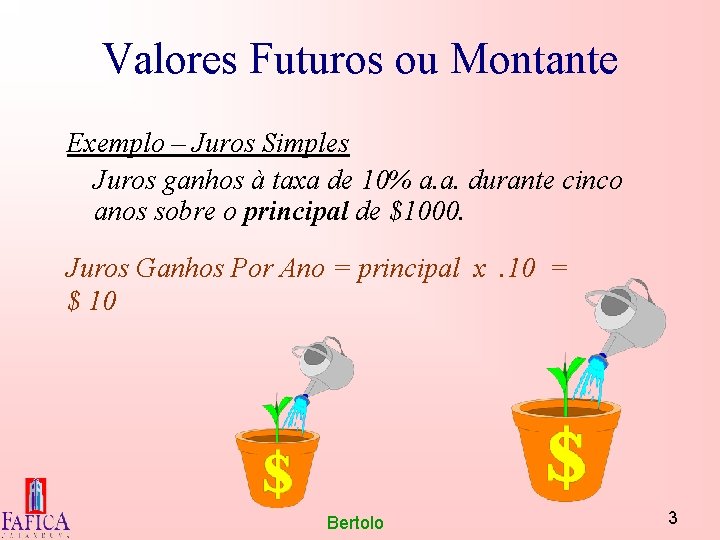 Valores Futuros ou Montante Exemplo – Juros Simples Juros ganhos à taxa de 10%