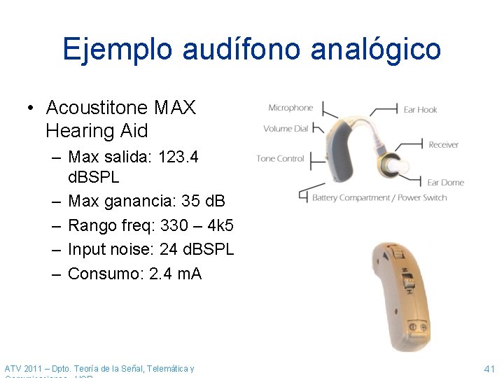 Ejemplo audífono analógico • Acoustitone MAX Hearing Aid – Max salida: 123. 4 d. Ejemplo audífono analógico • Acoustitone MAX Hearing Aid – Max salida: 123. 4 d.
