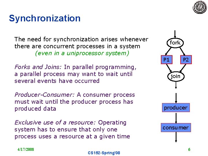 Synchronization The need for synchronization arises whenever there are concurrent processes in a system