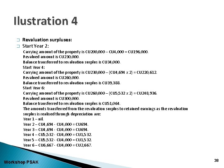 Ilustration 4 � � Revaluation surpluses: Start Year 2: Carrying amount of the property