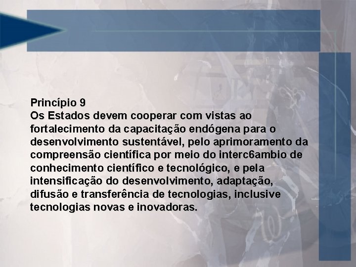 Princípio 9 Os Estados devem cooperar com vistas ao fortalecimento da capacitação endógena para