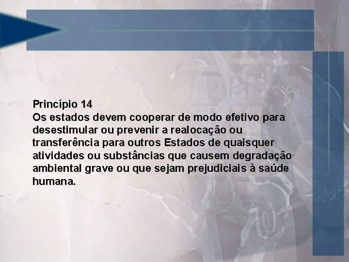 Princípio 14 Os estados devem cooperar de modo efetivo para desestimular ou prevenir a