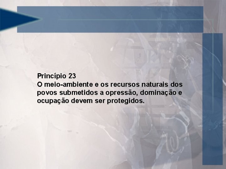 Princípio 23 O meio-ambiente e os recursos naturais dos povos submetidos a opressão, dominação