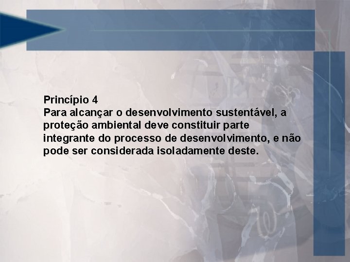 Princípio 4 Para alcançar o desenvolvimento sustentável, a proteção ambiental deve constituir parte integrante