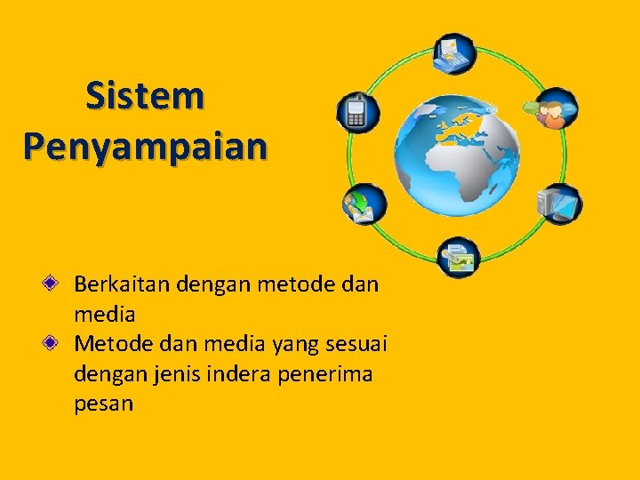 Sistem Penyampaian Berkaitan dengan metode dan media Metode dan media yang sesuai dengan jenis