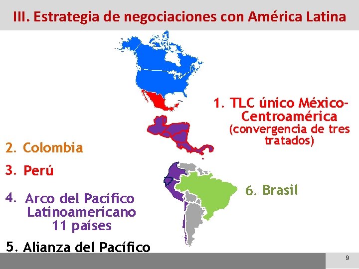 III. Estrategia de negociaciones con América Latina 1. TLC único México. Centroamérica 2. Colombia