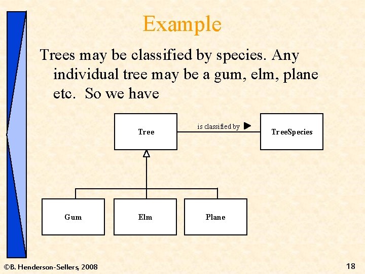 Example Trees may be classified by species. Any individual tree may be a gum,