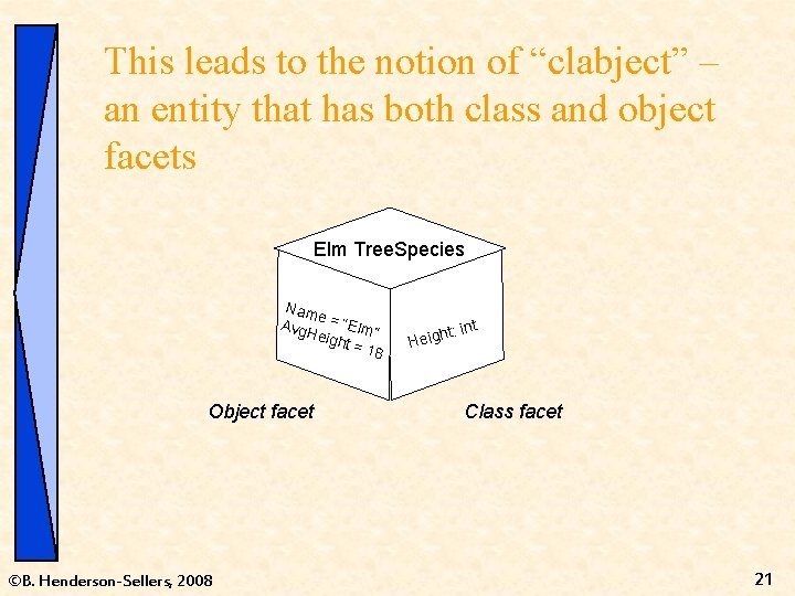 This leads to the notion of “clabject” – an entity that has both class