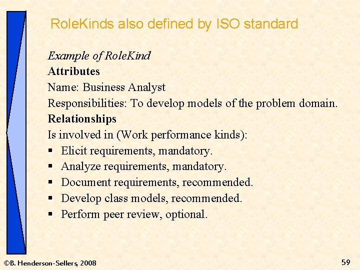 Role. Kinds also defined by ISO standard Example of Role. Kind Attributes Name: Business