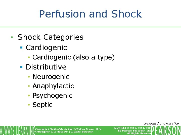 Perfusion and Shock • Shock Categories § Cardiogenic • Cardiogenic (also a type) §