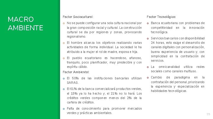 MACRO AMBIENTE Factor Sociocultural: Factor Tecnológico: o No se puede configurar una sola cultura