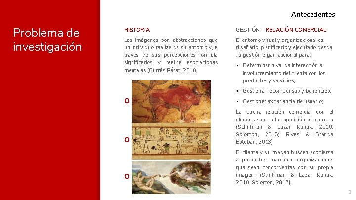 Antecedentes Problema de investigación HISTORIA GESTIÓN – RELACIÓN COMERCIAL Las imágenes son abstracciones que