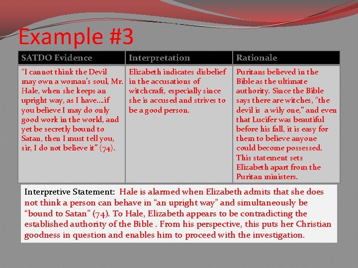 Example #3 SATDO Evidence Interpretation Rationale “I cannot think the Devil may own a