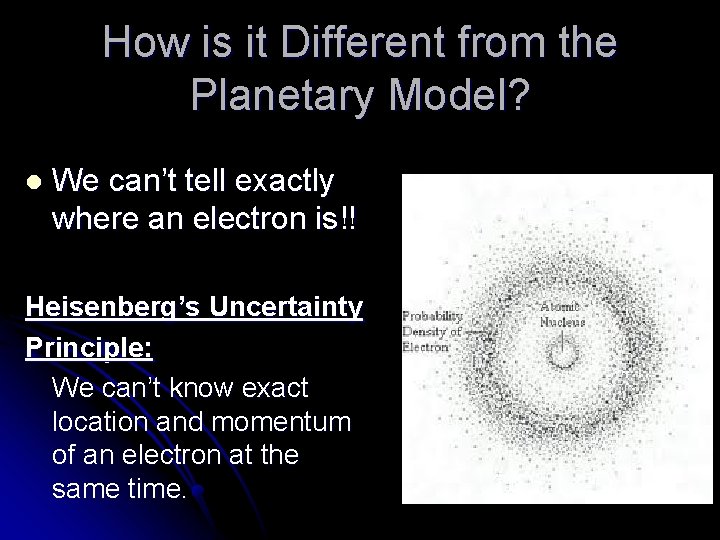 How is it Different from the Planetary Model? l We can’t tell exactly where