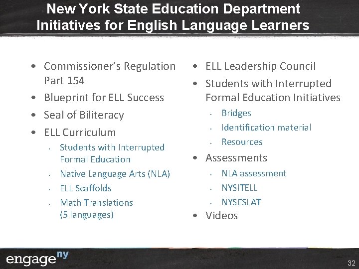 New York State Education Department Initiatives for English Language Learners • Commissioner’s Regulation Part