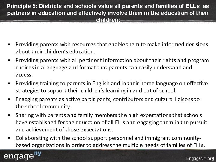 Principle 5: Districts and schools value all parents and families of ELLs as partners