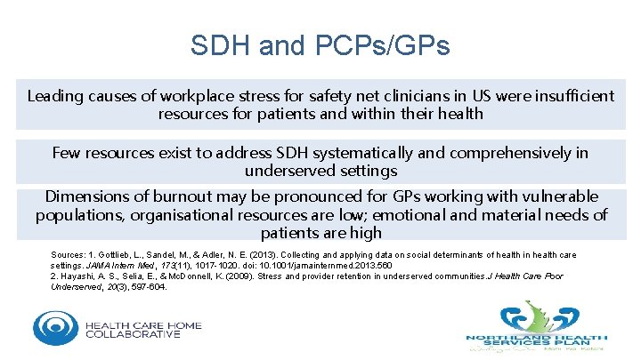 SDH and PCPs/GPs Leading causes of workplace stress for safety net clinicians in US
