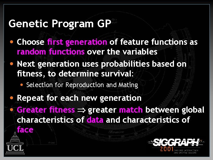 Genetic Program GP • Choose first generation of feature functions as random functions over