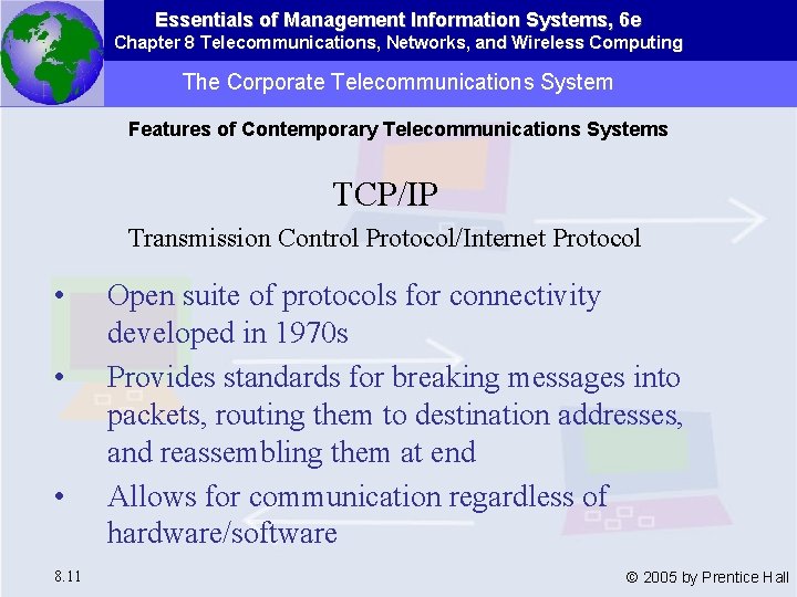 Essentials of Management Information Systems, 6 e Chapter 8 Telecommunications, Networks, and Wireless Computing