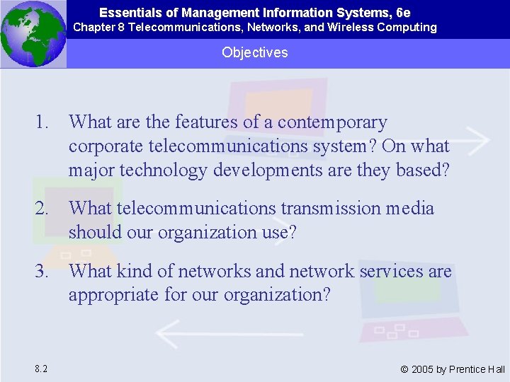 Essentials of Management Information Systems, 6 e Chapter 8 Telecommunications, Networks, and Wireless Computing