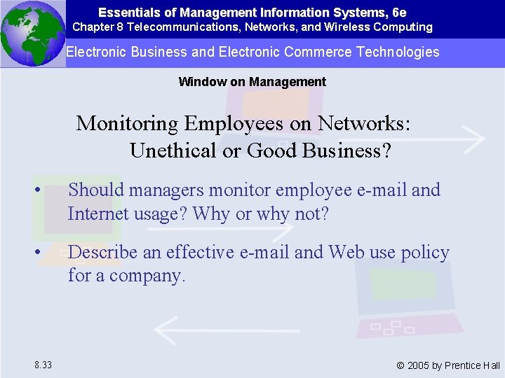 Essentials of Management Information Systems, 6 e Chapter 8 Telecommunications, Networks, and Wireless Computing