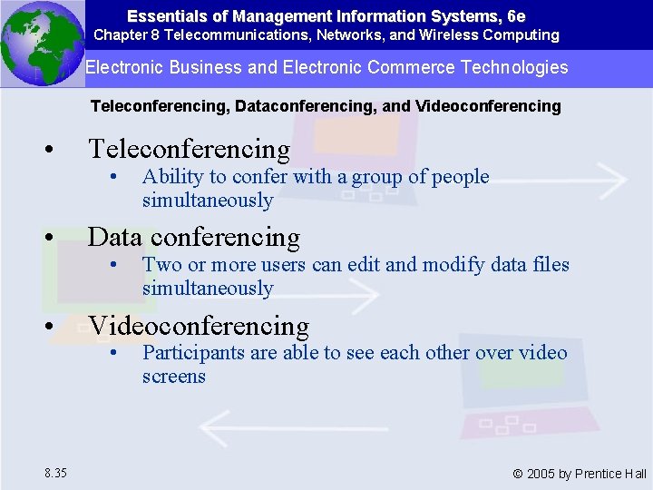 Essentials of Management Information Systems, 6 e Chapter 8 Telecommunications, Networks, and Wireless Computing