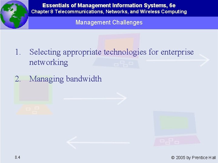 Essentials of Management Information Systems, 6 e Chapter 8 Telecommunications, Networks, and Wireless Computing