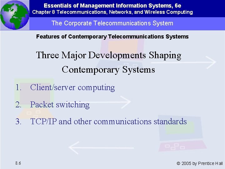 Essentials of Management Information Systems, 6 e Chapter 8 Telecommunications, Networks, and Wireless Computing