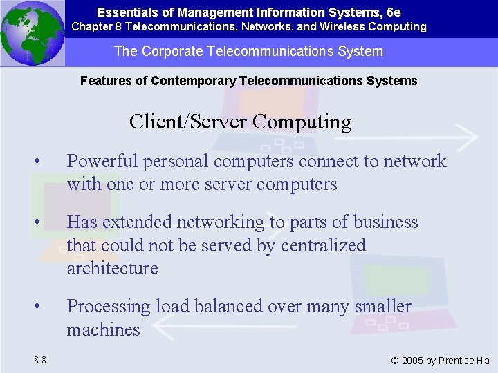 Essentials of Management Information Systems, 6 e Chapter 8 Telecommunications, Networks, and Wireless Computing