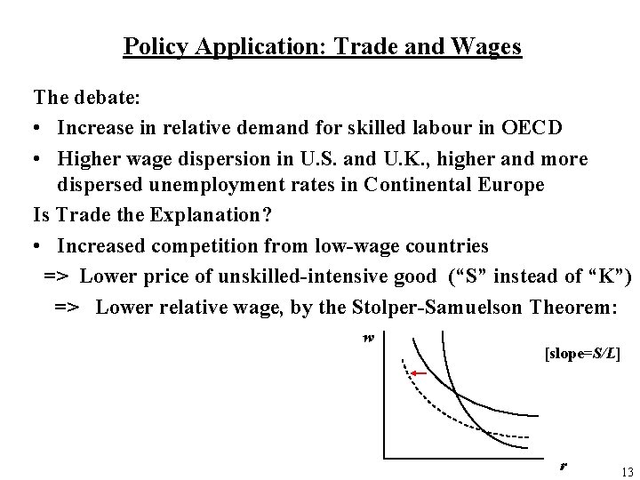 Policy Application: Trade and Wages The debate: • Increase in relative demand for skilled