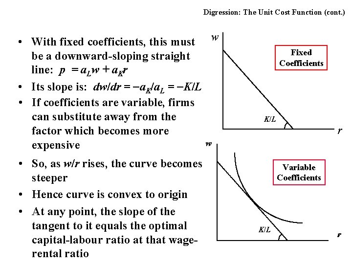 Digression: The Unit Cost Function (cont. ) • With fixed coefficients, this must w