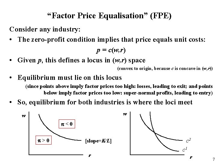 “Factor Price Equalisation” (FPE) Consider any industry: • The zero-profit condition implies that price
