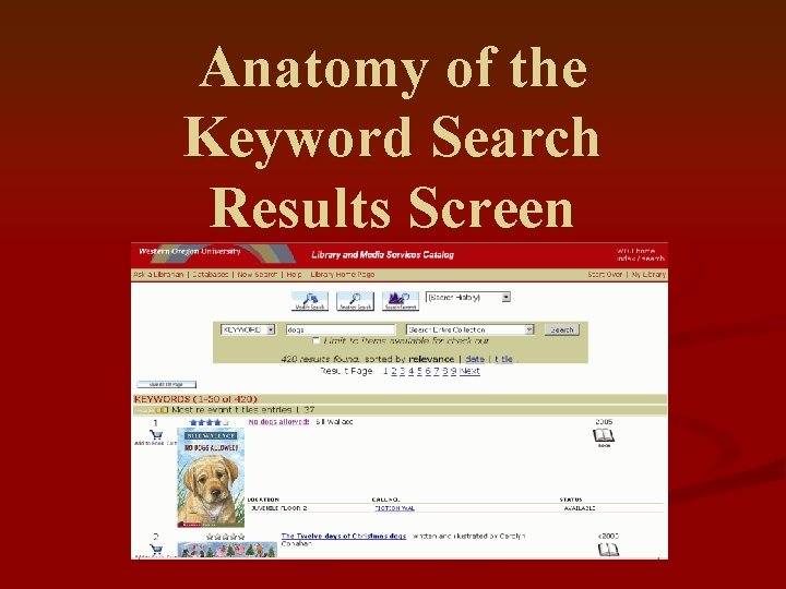 Anatomy of the Keyword Search Results Screen 