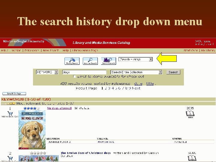 The search history drop down menu 