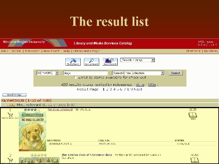 The result list 