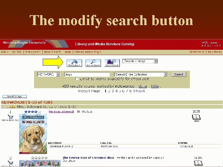 The modify search button 