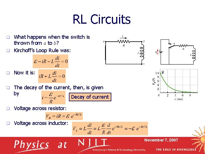 RL Circuits What happens when the switch is thrown from a to b? q