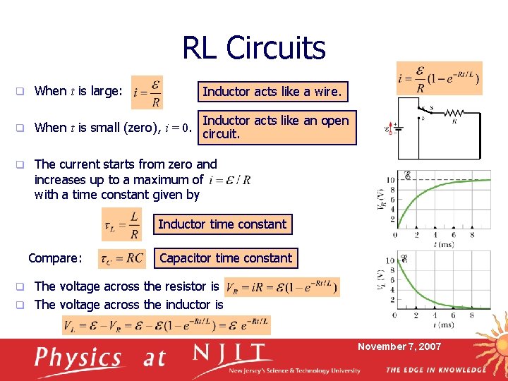 RL Circuits q When t is large: Inductor acts like a wire. q When