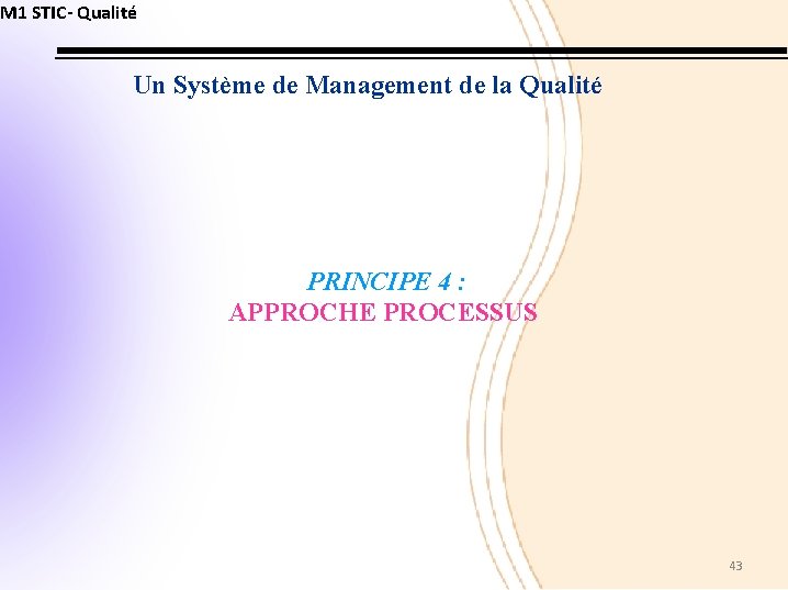 M 1 STIC- Qualité Un Système de Management de la Qualité PRINCIPE 4 :
