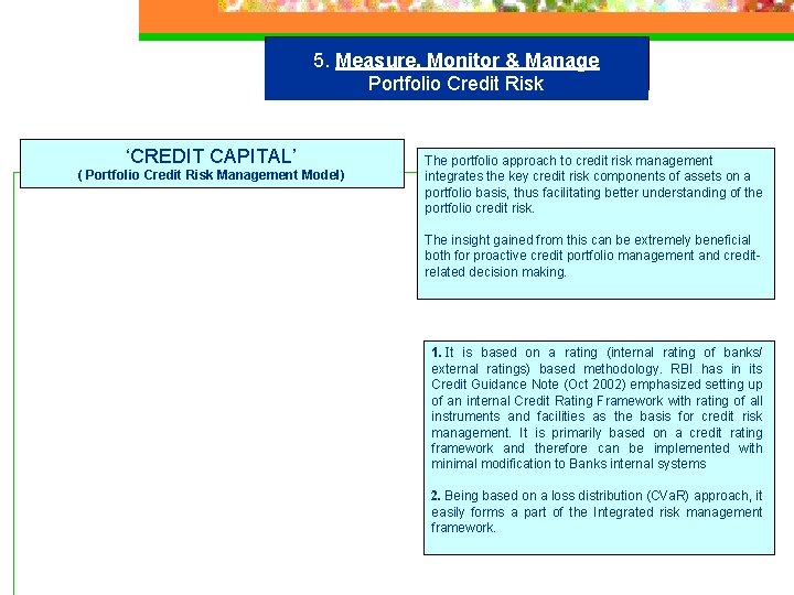 5. Measure, Monitor & Manage Portfolio Credit Risk ‘CREDIT CAPITAL’ ( Portfolio Credit Risk