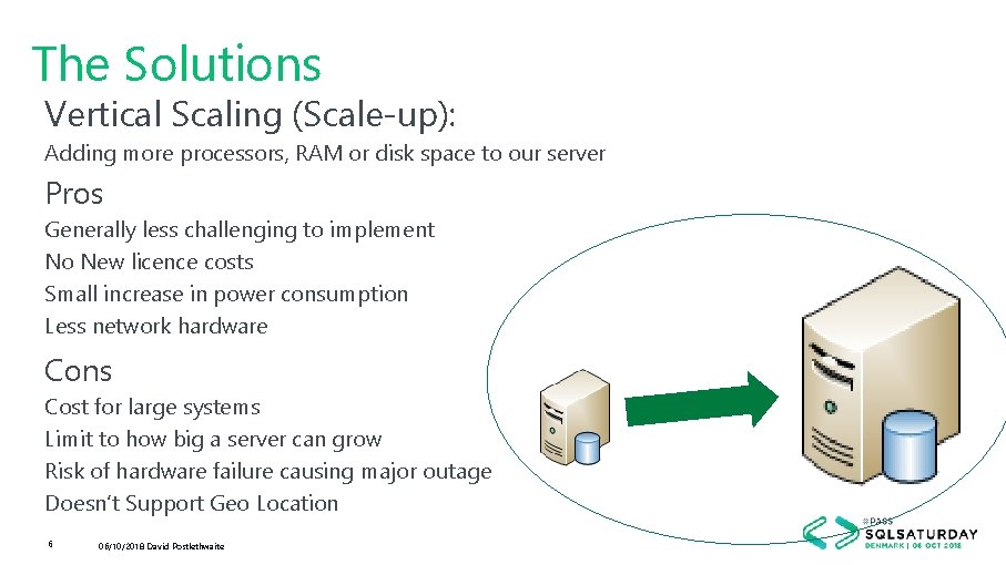 The Solutions Vertical Scaling (Scale-up): Adding more processors, RAM or disk space to our