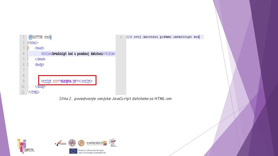 Slika 2. povezivanje vanjske Java. Script datoteke sa HTML-om 