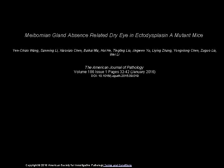 Meibomian Gland Absence Related Dry Eye in Ectodysplasin A Mutant Mice Yen-Chiao Wang, Sanming