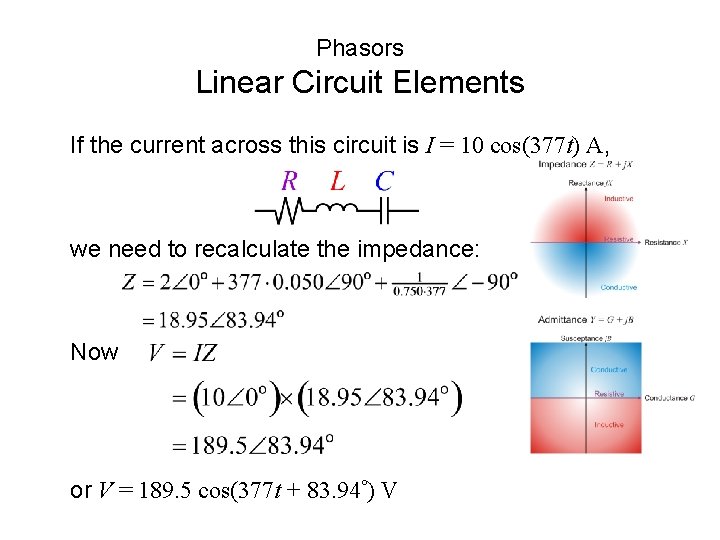Phasors Linear Circuit Elements If the current across this circuit is I = 10 Phasors Linear Circuit Elements If the current across this circuit is I = 10