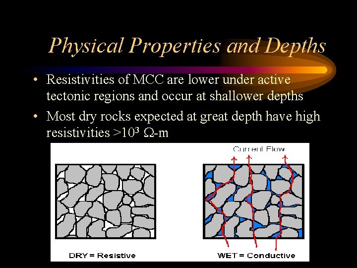 Physical Properties and Depths • Resistivities of MCC are lower under active tectonic regions